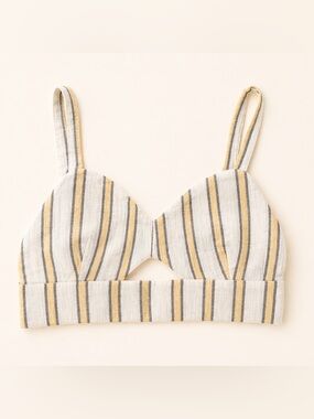 Topshop Ladies Linen-Look Cream and Yellow Striped Bralette-style Crop Top Sz L